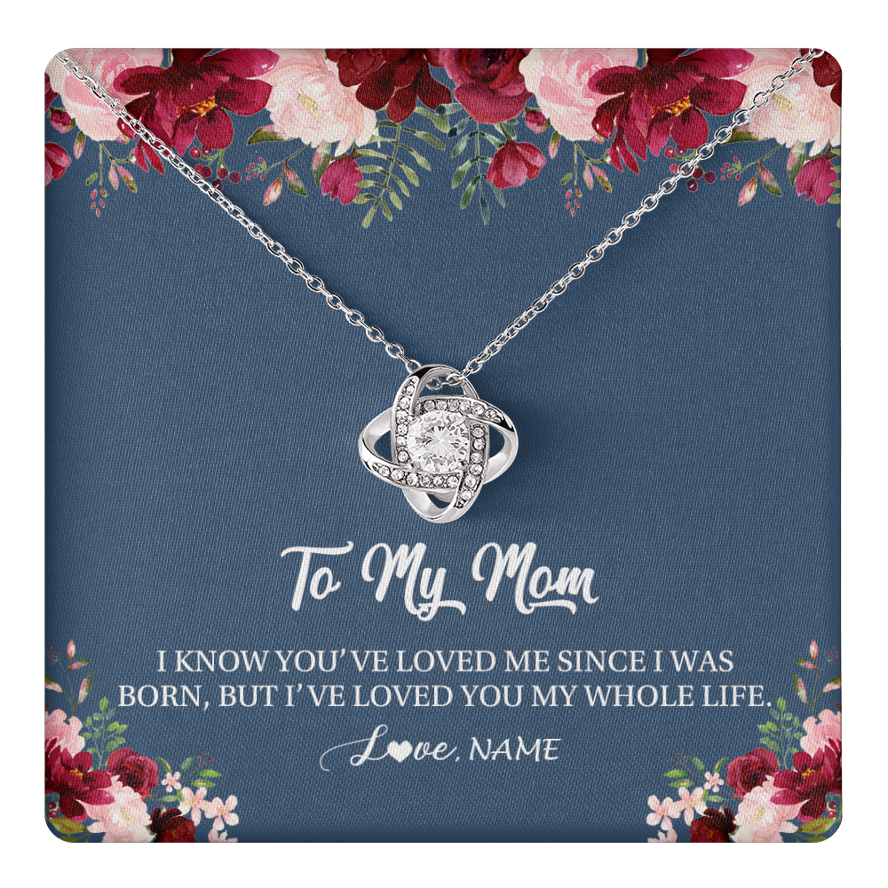 Love Knot Necklace 14K White Gold Finish | 1 | Personalized Mom Necklace From Daughter Son I've Loved You My Whole Life Floral Mom Birthday Mothers Day Christmas Customized Message Card | teecentury