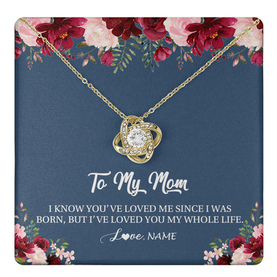 Love Knot Necklace 18K Yellow Gold Finish | 1 | Personalized Mom Necklace From Daughter Son I've Loved You My Whole Life Floral Mom Birthday Mothers Day Christmas Customized Message Card | teecentury