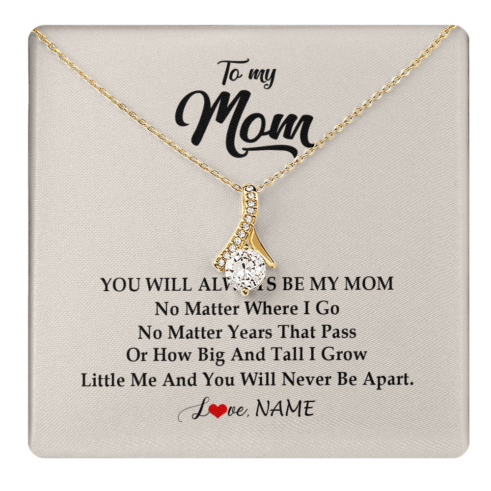 Alluring Beauty Necklace 18K Yellow Gold Finish | 1 | Personalized Mom Necklace From Daughter Son You Will Always Be My Mom Birthday Mothers Day Christmas Customized Gift Box Message Card | teecentury