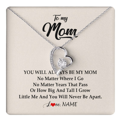 Forever Love Necklace 14K White Gold Finish | 1 | Personalized Mom Necklace From Daughter Son You Will Always Be My Mom Birthday Mothers Day Christmas Customized Gift Box Message Card | teecentury