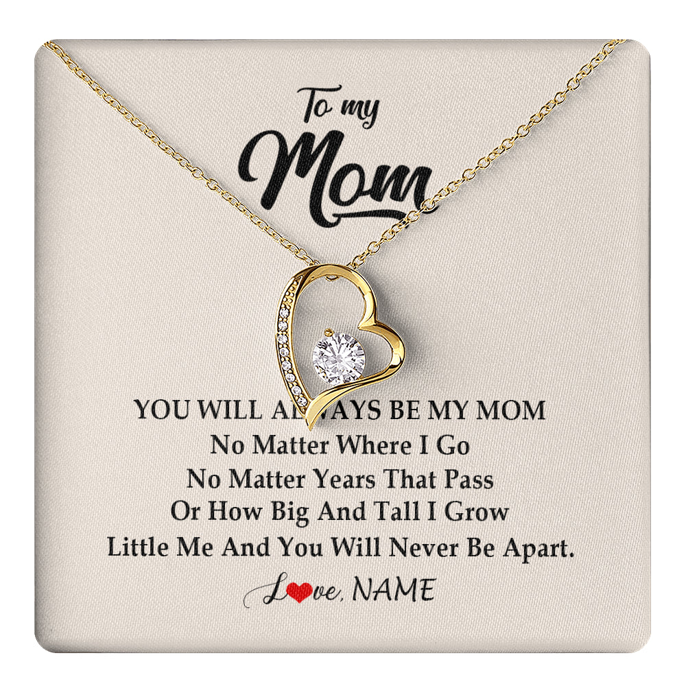 Forever Love Necklace 18K Yellow Gold Finish | 1 | Personalized Mom Necklace From Daughter Son You Will Always Be My Mom Birthday Mothers Day Christmas Customized Gift Box Message Card | teecentury