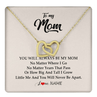 Interlocking Hearts Necklace 18K Yellow Gold Finish | 1 | Personalized Mom Necklace From Daughter Son You Will Always Be My Mom Birthday Mothers Day Christmas Customized Gift Box Message Card | teecentury