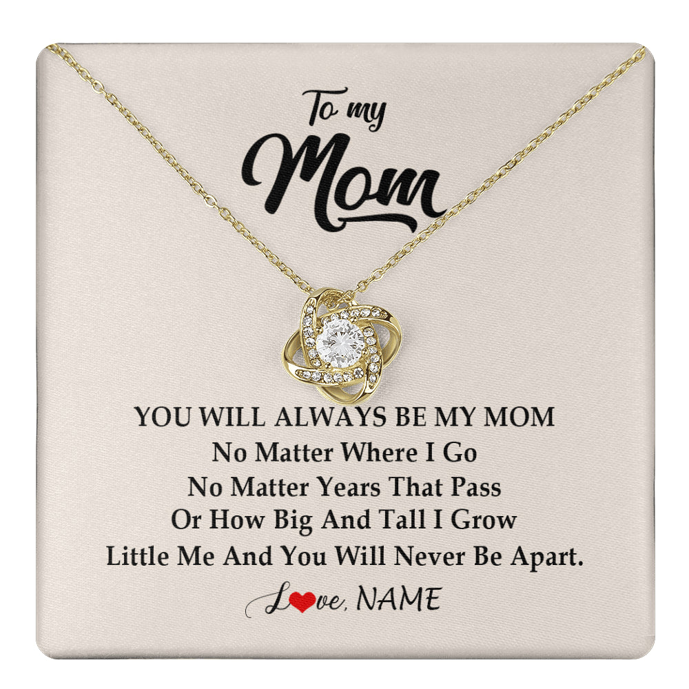Love Knot Necklace 18K Yellow Gold Finish | 1 | Personalized Mom Necklace From Daughter Son You Will Always Be My Mom Birthday Mothers Day Christmas Customized Gift Box Message Card | teecentury