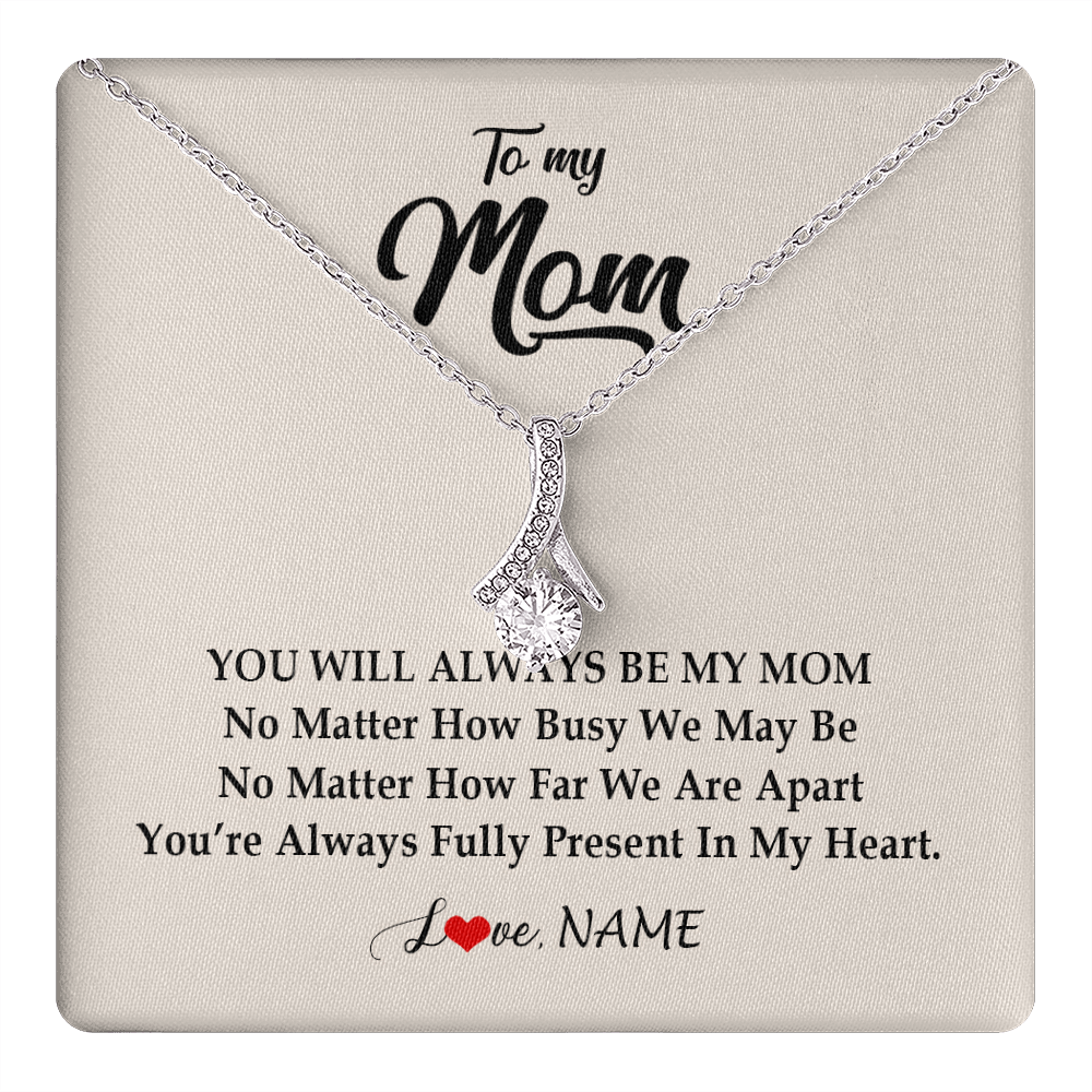 Alluring Beauty Necklace 14K White Gold Finish | 1 | Personalized Mom Necklace From Daughter Son You're Always In My Heart Mom Birthday Mothers Day Christmas Jewelry Pendant Customized Gift Box Message Card | teecentury