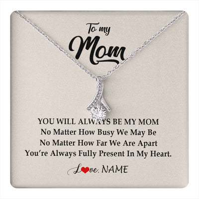 Alluring Beauty Necklace 14K White Gold Finish | 1 | Personalized Mom Necklace From Daughter Son You're Always In My Heart Mom Birthday Mothers Day Christmas Jewelry Pendant Customized Gift Box Message Card | teecentury