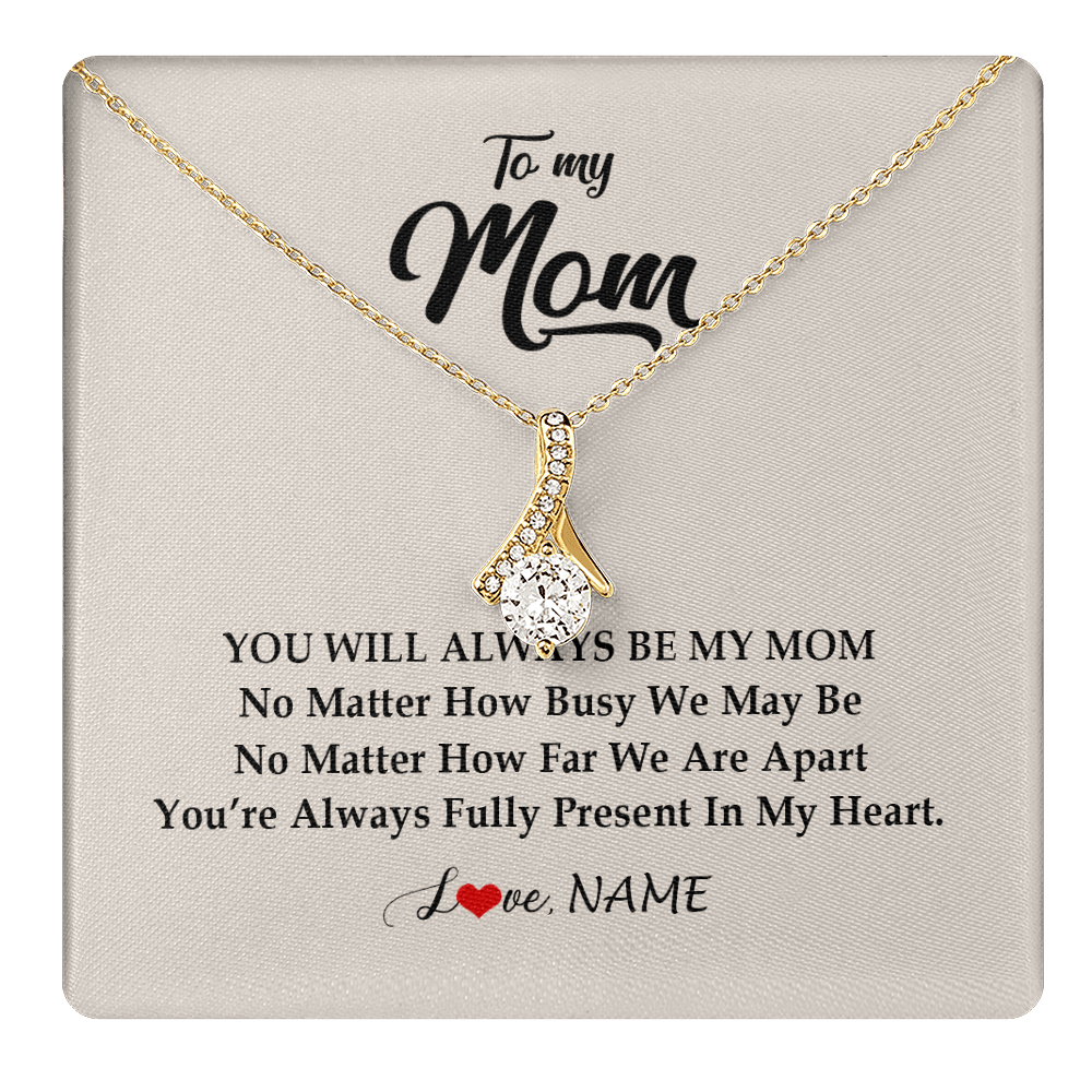 Alluring Beauty Necklace 18K Yellow Gold Finish | 1 | Personalized Mom Necklace From Daughter Son You're Always In My Heart Mom Birthday Mothers Day Christmas Jewelry Pendant Customized Gift Box Message Card | teecentury