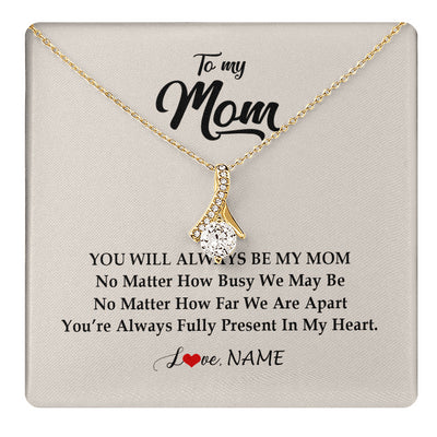 Alluring Beauty Necklace 18K Yellow Gold Finish | 1 | Personalized Mom Necklace From Daughter Son You're Always In My Heart Mom Birthday Mothers Day Christmas Jewelry Pendant Customized Gift Box Message Card | teecentury