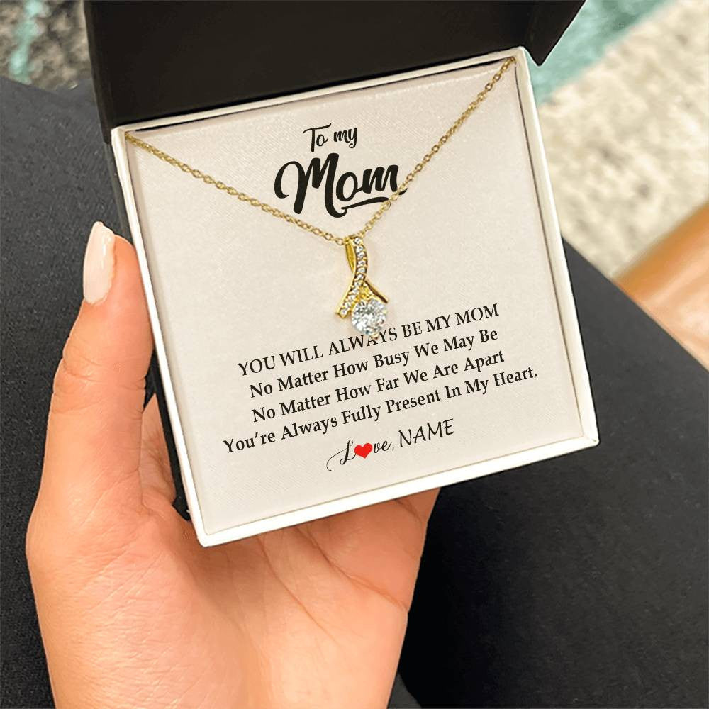 Alluring Beauty Necklace 18K Yellow Gold Finish | Personalized Mom Necklace From Daughter Son You're Always In My Heart Mom Birthday Mothers Day Christmas Jewelry Pendant Customized Gift Box Message Card | teecentury