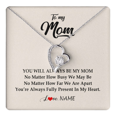 Forever Love Necklace 14K White Gold Finish | 1 | Personalized Mom Necklace From Daughter Son You're Always In My Heart Mom Birthday Mothers Day Christmas Jewelry Pendant Customized Gift Box Message Card | teecentury