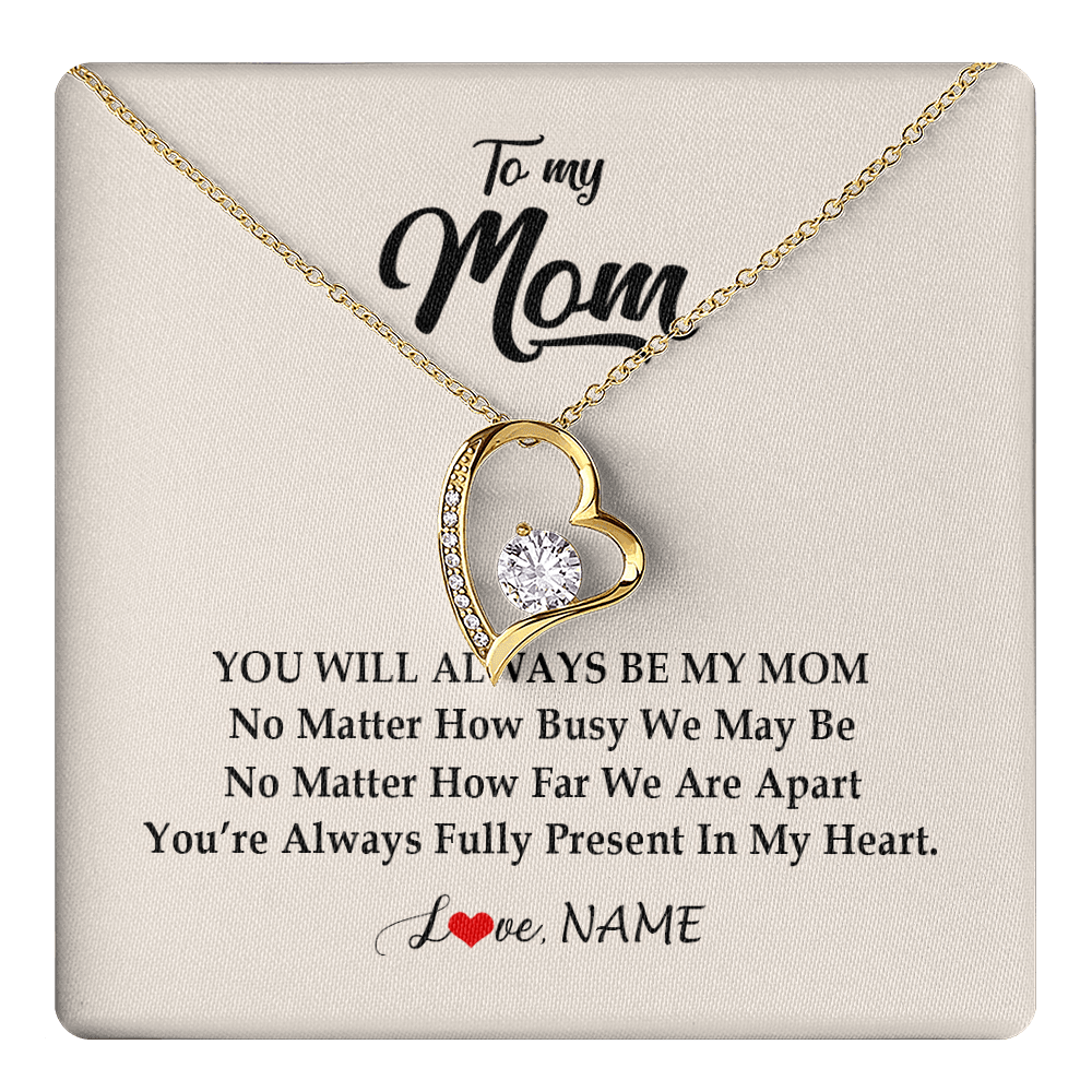 Forever Love Necklace 18K Yellow Gold Finish | 1 | Personalized Mom Necklace From Daughter Son You're Always In My Heart Mom Birthday Mothers Day Christmas Jewelry Pendant Customized Gift Box Message Card | teecentury