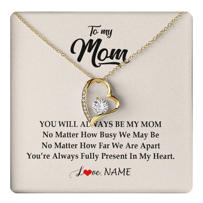 Forever Love Necklace 18K Yellow Gold Finish | 1 | Personalized Mom Necklace From Daughter Son You're Always In My Heart Mom Birthday Mothers Day Christmas Jewelry Pendant Customized Gift Box Message Card | teecentury
