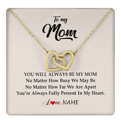 Interlocking Hearts Necklace 18K Yellow Gold Finish | 1 | Personalized Mom Necklace From Daughter Son You're Always In My Heart Mom Birthday Mothers Day Christmas Jewelry Pendant Customized Gift Box Message Card | teecentury