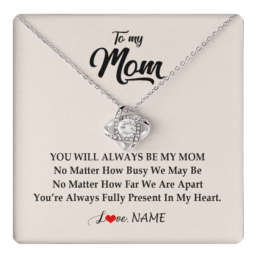 Love Knot Necklace 14K White Gold Finish | 1 | Personalized Mom Necklace From Daughter Son You're Always In My Heart Mom Birthday Mothers Day Christmas Jewelry Pendant Customized Gift Box Message Card | teecentury