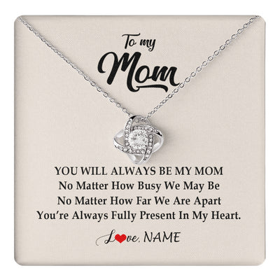Love Knot Necklace 14K White Gold Finish | 1 | Personalized Mom Necklace From Daughter Son You're Always In My Heart Mom Birthday Mothers Day Christmas Jewelry Pendant Customized Gift Box Message Card | teecentury