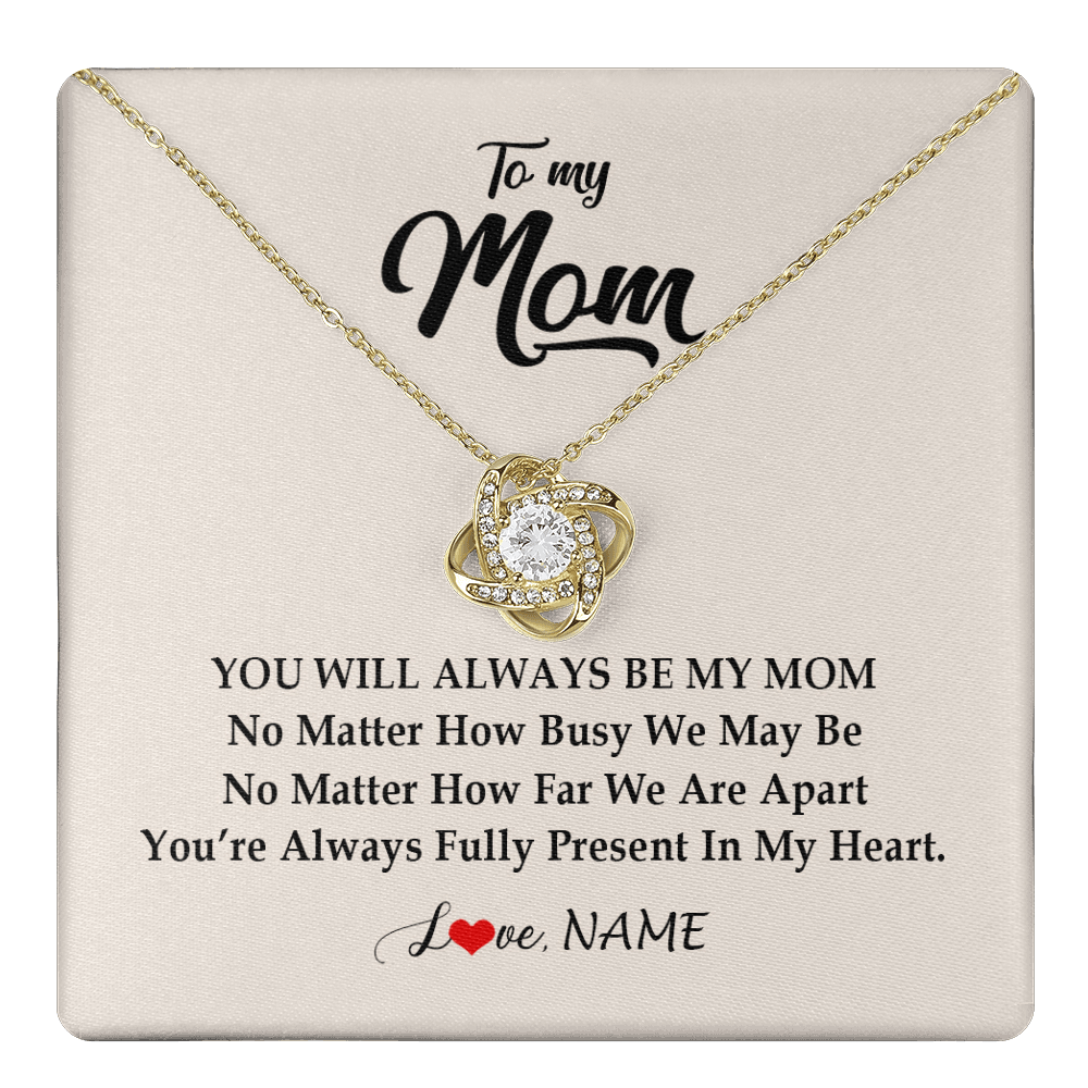 Love Knot Necklace 18K Yellow Gold Finish | 1 | Personalized Mom Necklace From Daughter Son You're Always In My Heart Mom Birthday Mothers Day Christmas Jewelry Pendant Customized Gift Box Message Card | teecentury