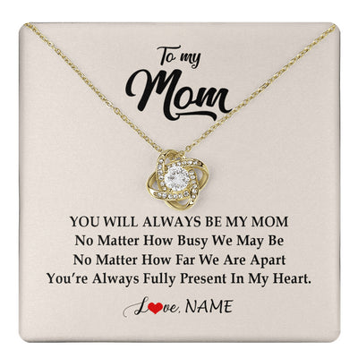 Love Knot Necklace 18K Yellow Gold Finish | 1 | Personalized Mom Necklace From Daughter Son You're Always In My Heart Mom Birthday Mothers Day Christmas Jewelry Pendant Customized Gift Box Message Card | teecentury