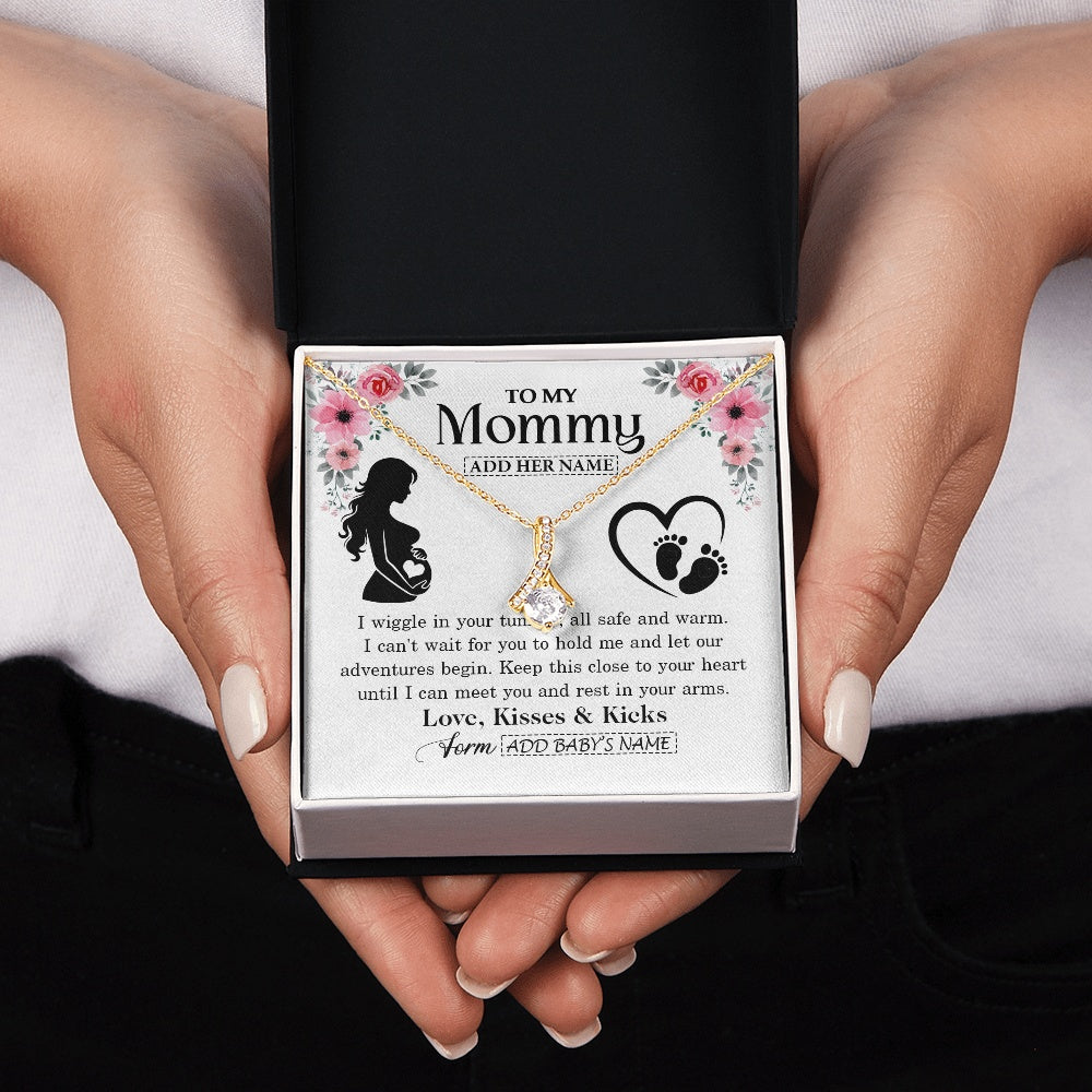 Alluring Beauty Necklace 18K Yellow Gold Finish | 2 | Personalized Mom To Be Gift Pregnancy Gifts For Expecting Mommy Necklace For Women New Mother Present Mothers Day Jewellery Idea Custom Gift Box Message Card | https://teecentury.