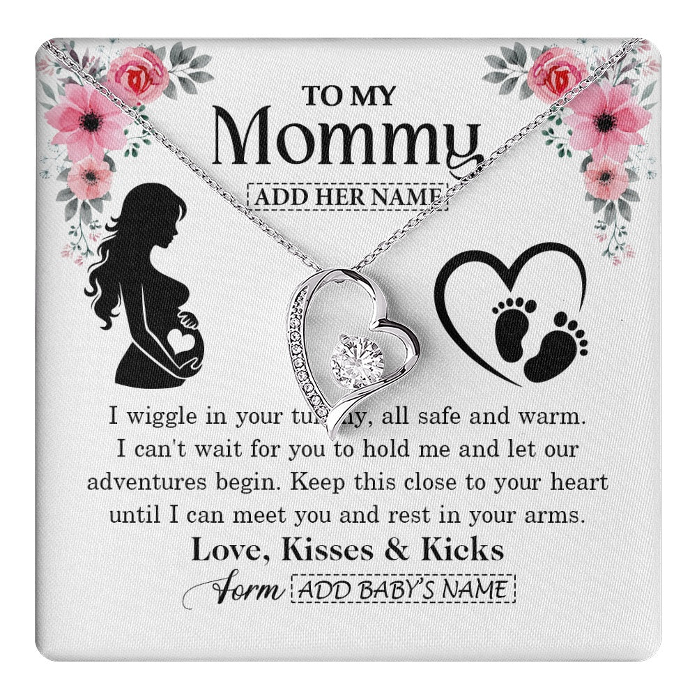 Forever Love Necklace 14K White Gold Finish | 1 | Personalized Mom To Be Gift Pregnancy Gifts For Expecting Mommy Necklace For Women New Mother Present Mothers Day Jewellery Idea Custom Gift Box Message Card | https://teecentury.