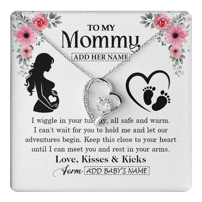 Forever Love Necklace 14K White Gold Finish | 1 | Personalized Mom To Be Gift Pregnancy Gifts For Expecting Mommy Necklace For Women New Mother Present Mothers Day Jewellery Idea Custom Gift Box Message Card | https://teecentury.