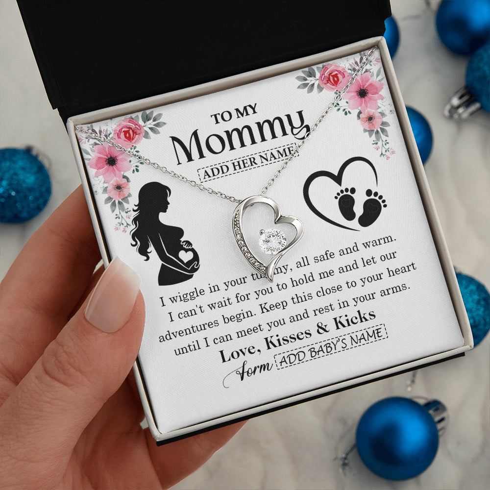 Forever Love Necklace 14K White Gold Finish | 2 | Personalized Mom To Be Gift Pregnancy Gifts For Expecting Mommy Necklace For Women New Mother Present Mothers Day Jewellery Idea Custom Gift Box Message Card | https://teecentury.