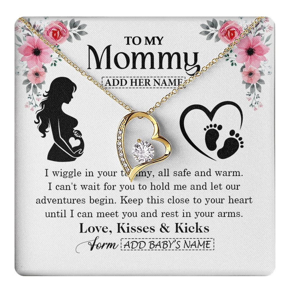 Forever Love Necklace 18K Yellow Gold Finish | 1 | Personalized Mom To Be Gift Pregnancy Gifts For Expecting Mommy Necklace For Women New Mother Present Mothers Day Jewellery Idea Custom Gift Box Message Card | https://teecentury.