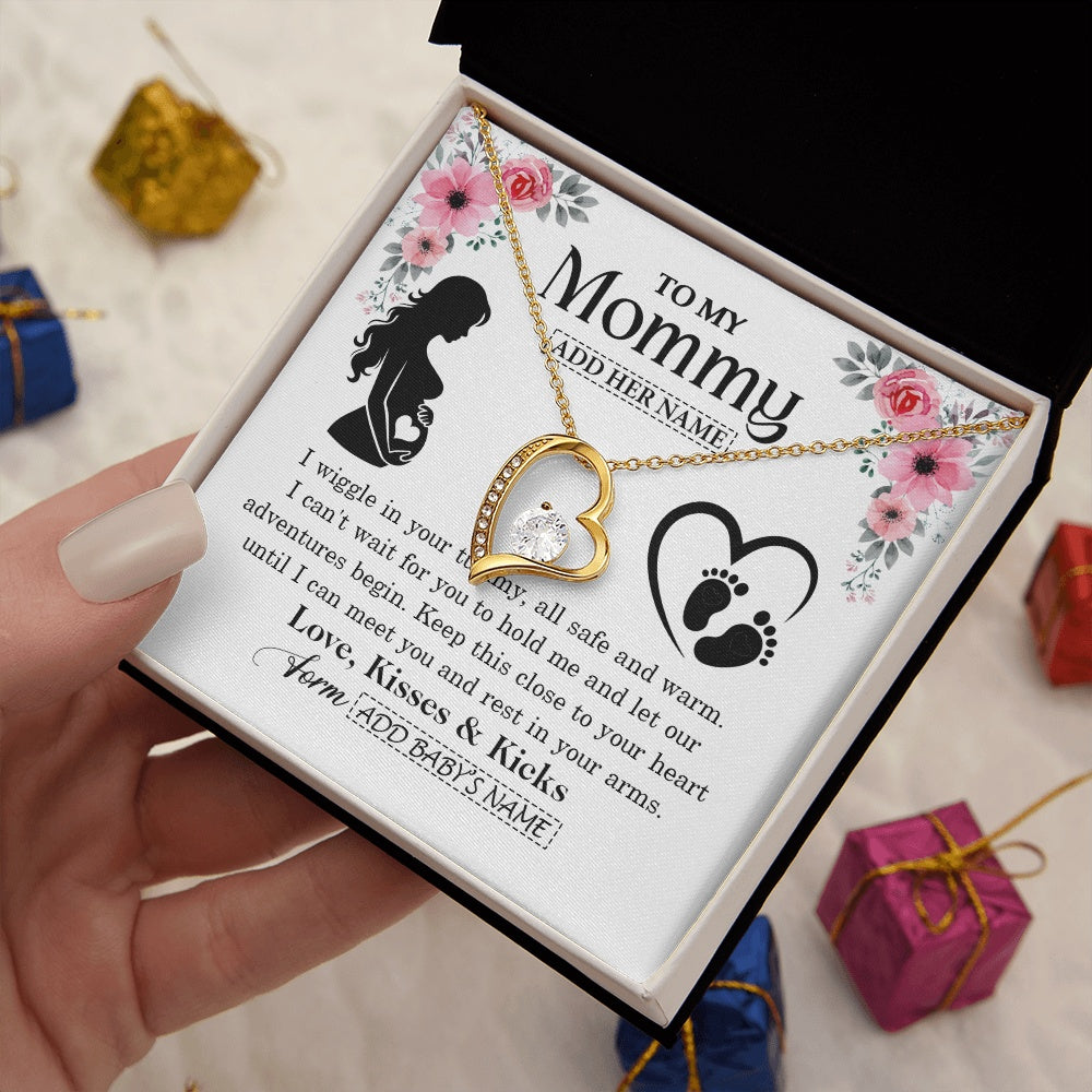 Forever Love Necklace 18K Yellow Gold Finish | 2 | Personalized Mom To Be Gift Pregnancy Gifts For Expecting Mommy Necklace For Women New Mother Present Mothers Day Jewellery Idea Custom Gift Box Message Card | https://teecentury.