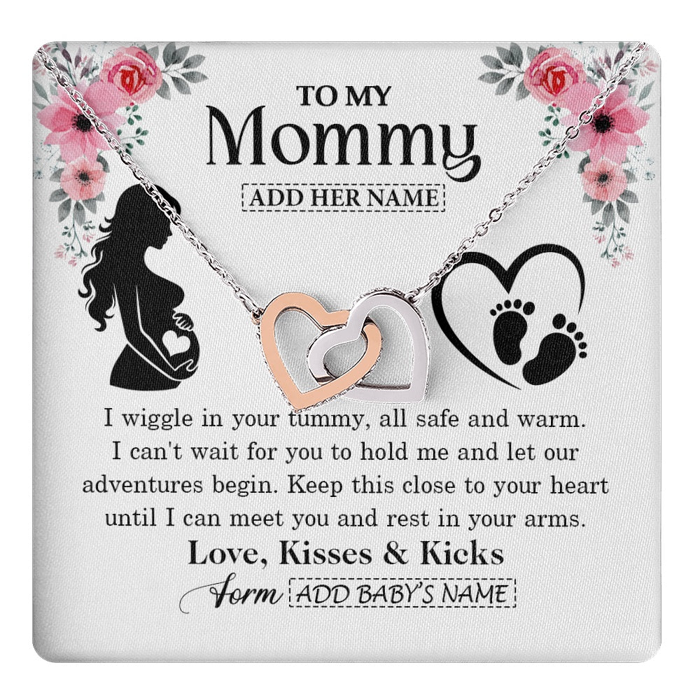 Interlocking Hearts Necklace Stainless Steel & Rose Gold Finish | 1 | Personalized Mom To Be Gift Pregnancy Gifts For Expecting Mommy Necklace For Women New Mother Present Mothers Day Jewellery Idea Custom Gift Box Message Card | https://teecentury.