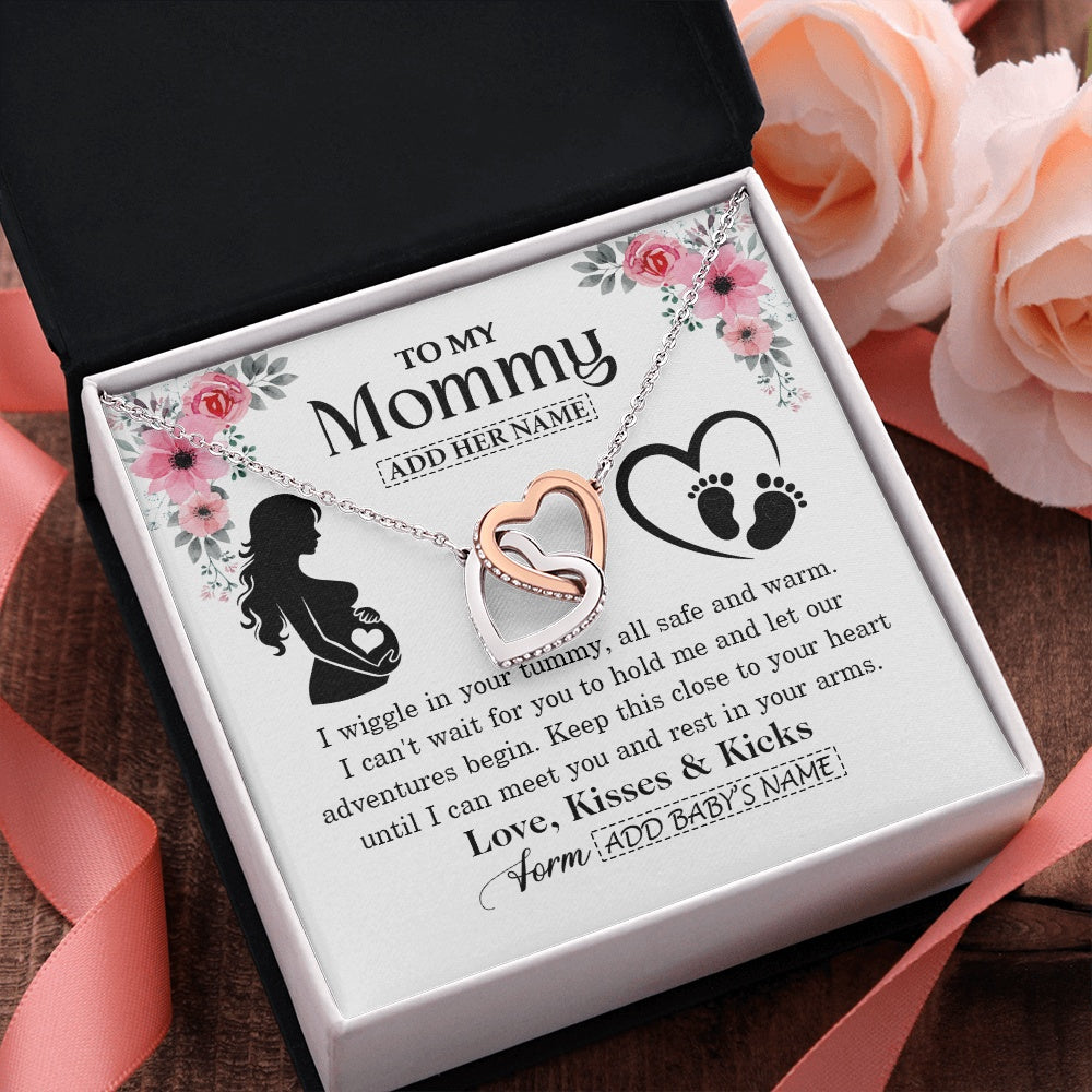 Interlocking Hearts Necklace Stainless Steel & Rose Gold Finish | 2 | Personalized Mom To Be Gift Pregnancy Gifts For Expecting Mommy Necklace For Women New Mother Present Mothers Day Jewellery Idea Custom Gift Box Message Card | https://teecentury.