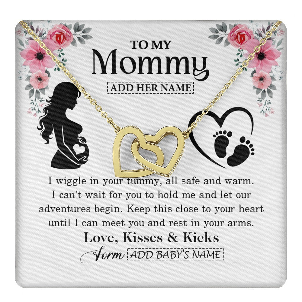 Interlocking Hearts Necklace 18K Yellow Gold Finish | 1 | Personalized Mom To Be Gift Pregnancy Gifts For Expecting Mommy Necklace For Women New Mother Present Mothers Day Jewellery Idea Custom Gift Box Message Card | https://teecentury.