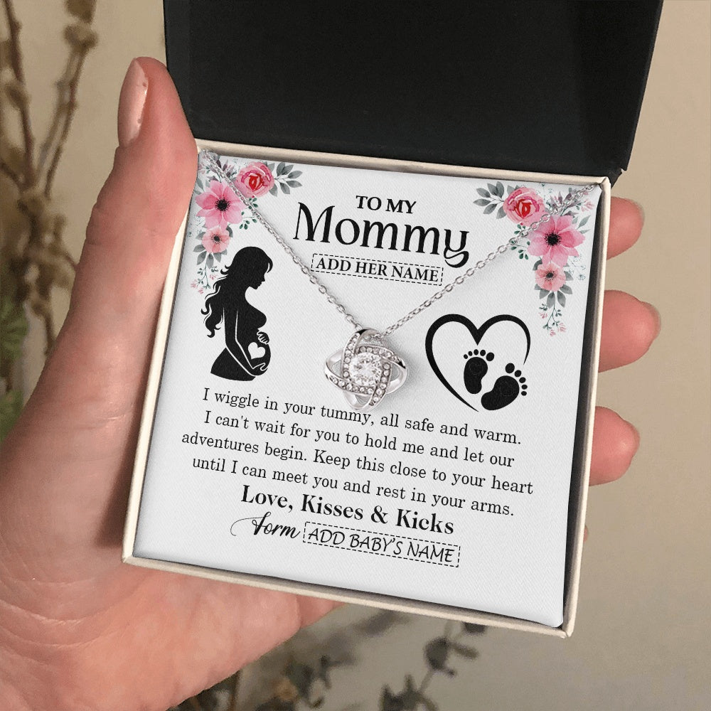 Love Knot Necklace 14K White Gold Finish | 2 | Personalized Mom To Be Gift Pregnancy Gifts For Expecting Mommy Necklace For Women New Mother Present Mothers Day Jewellery Idea Custom Gift Box Message Card | https://teecentury.