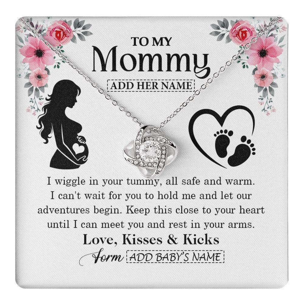 Love Knot Necklace 14K White Gold Finish | 1 | Personalized Mom To Be Gift Pregnancy Gifts For Expecting Mommy Necklace For Women New Mother Present Mothers Day Jewellery Idea Custom Gift Box Message Card | https://teecentury.