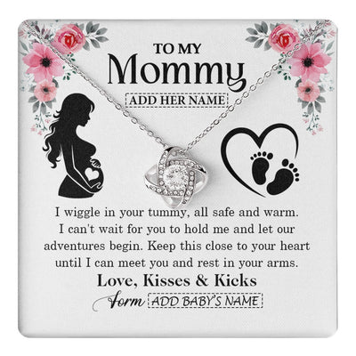 Love Knot Necklace 14K White Gold Finish | 1 | Personalized Mom To Be Gift Pregnancy Gifts For Expecting Mommy Necklace For Women New Mother Present Mothers Day Jewellery Idea Custom Gift Box Message Card | https://teecentury.