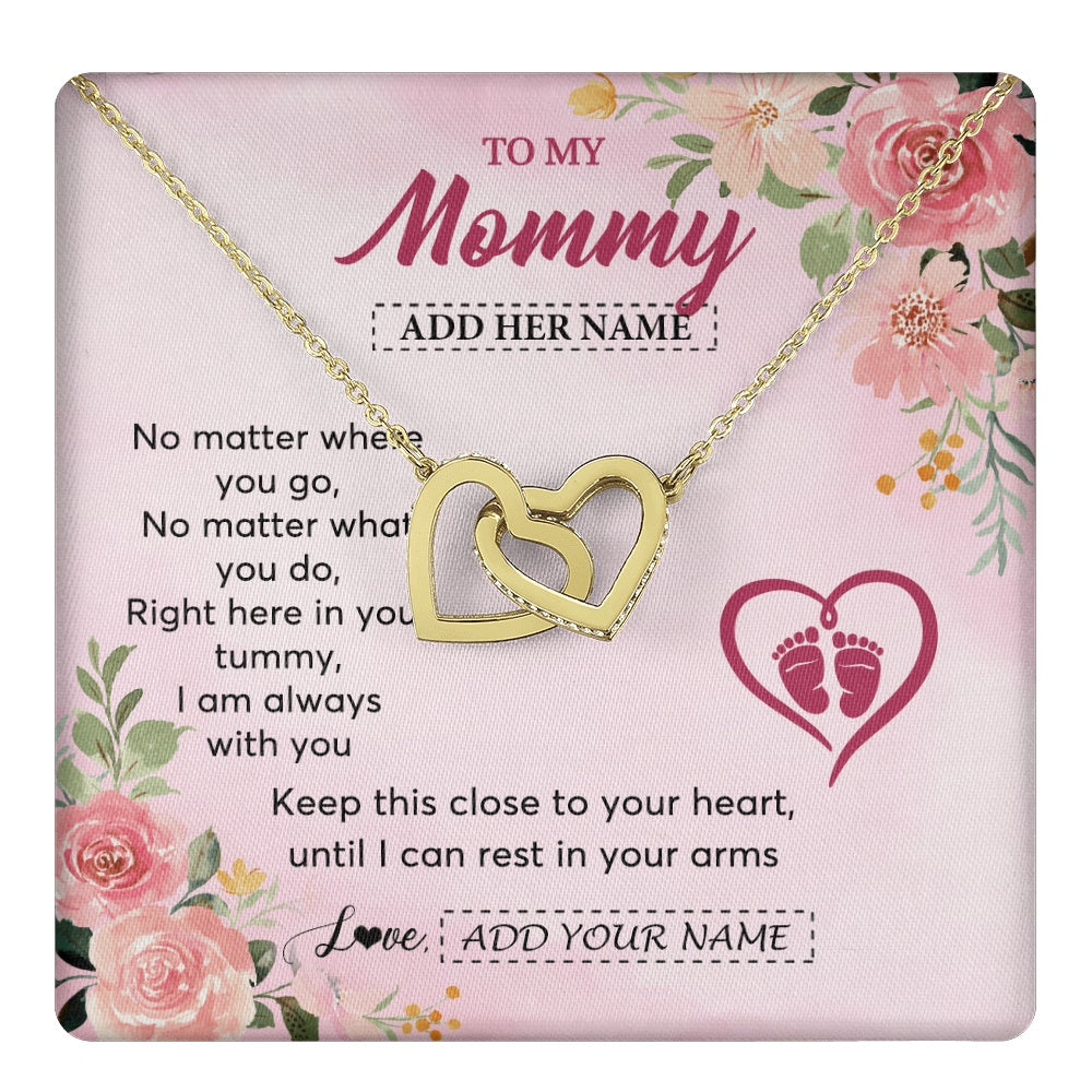 Interlocking Hearts Necklace 18K Yellow Gold Finish | 1 | Personalized Mommy To Be Gift Pregnancy Gifts To My Mommy From Baby Bump Necklace Expecting Mom Gifts New Mothers Day Jewellery Custom Gift Box Message Card | https://teecentury.