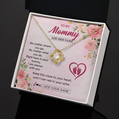 Love Knot Necklace 18K Yellow Gold Finish | 2 | Personalized Mommy To Be Gift Pregnancy Gifts To My Mommy From Baby Bump Necklace Expecting Mom Gifts New Mothers Day Jewellery Custom Gift Box Message Card | https://teecentury.