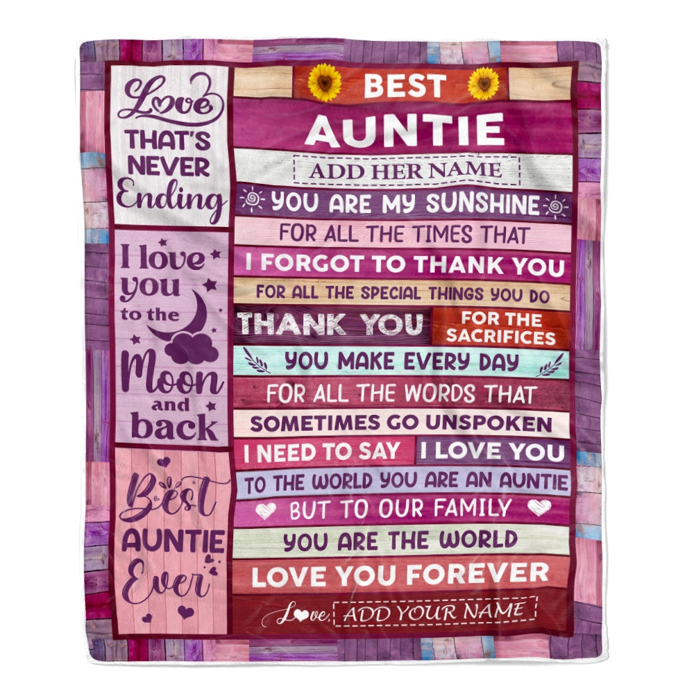 Personalized Mothers Day Blanket Gifts For Auntie From Niece Nephew Wood Best Auntie Present Birthday For Aunties Aunt Christmas Custom Fleece Throw Blanket | teecentury