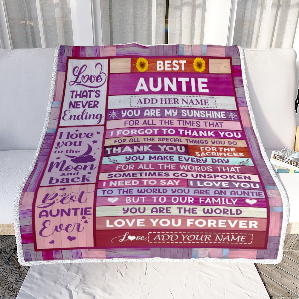 Personalized Mothers Day Blanket Gifts For Auntie From Niece Nephew Wood Best Auntie Present Birthday For Aunties Aunt Christmas Custom Fleece Throw Blanket | teecentury