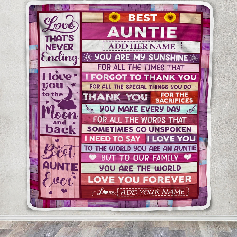 Personalized Mothers Day Blanket Gifts For Auntie From Niece Nephew Wood Best Auntie Present Birthday For Aunties Aunt Christmas Custom Fleece Throw Blanket | teecentury