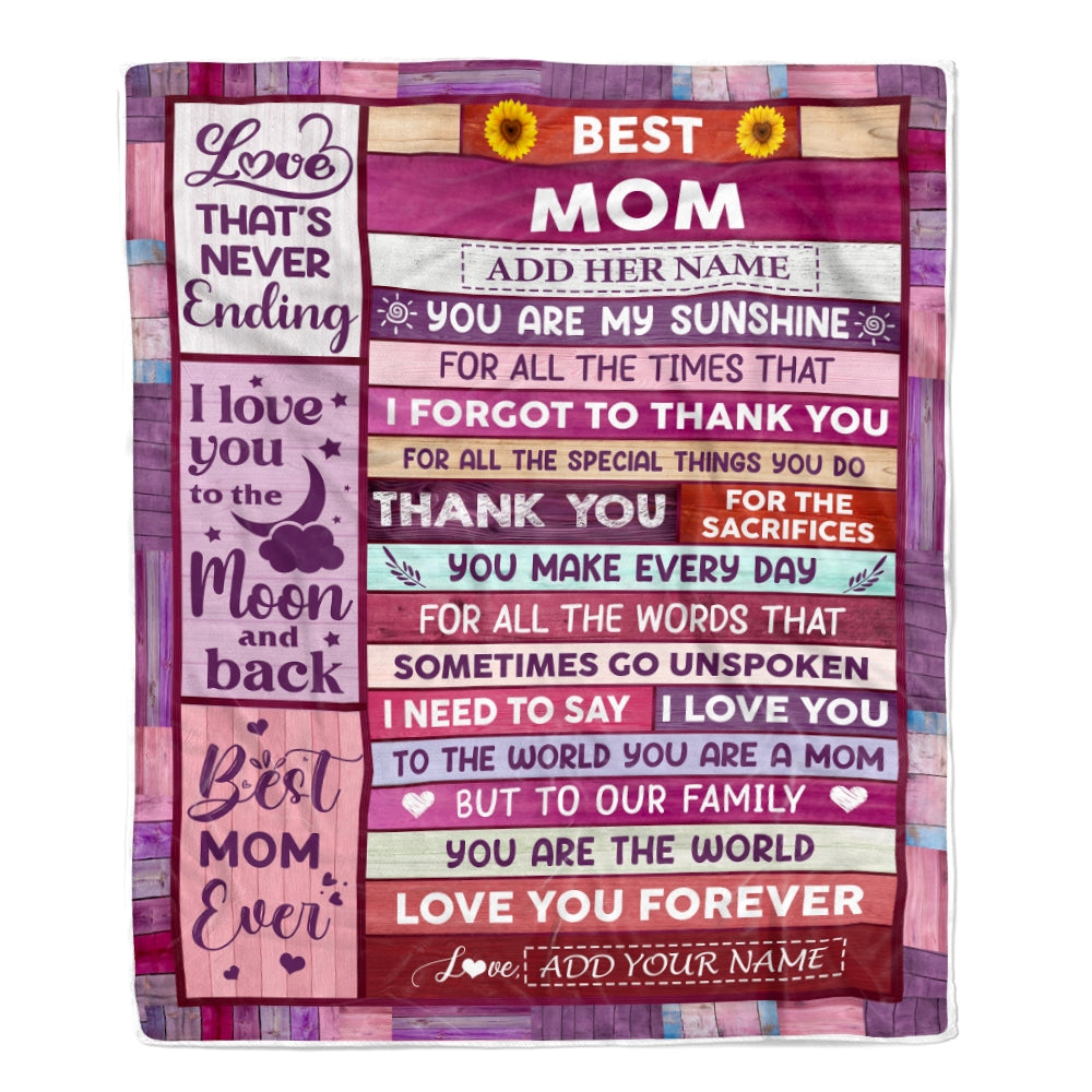Personalized Mothers Day Blanket Gifts For Mom From Daughter Son Wood Best Mom Present Birthday For Moms Mother Christmas Custom Fleece Throw Blanket | teecentury