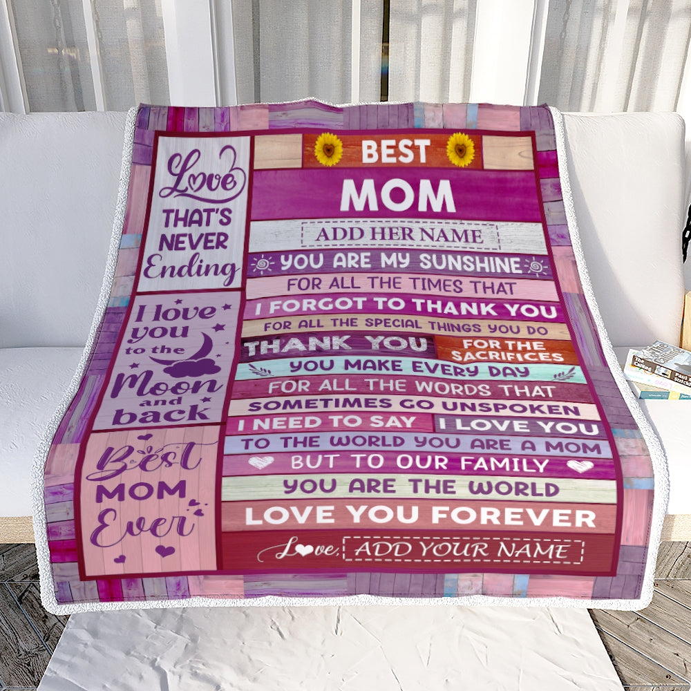 Personalized Mothers Day Blanket Gifts For Mom From Daughter Son Wood Best Mom Present Birthday For Moms Mother Christmas Custom Fleece Throw Blanket | teecentury