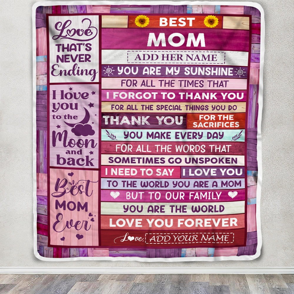 Personalized Mothers Day Blanket Gifts For Mom From Daughter Son Wood Best Mom Present Birthday For Moms Mother Christmas Custom Fleece Throw Blanket | teecentury