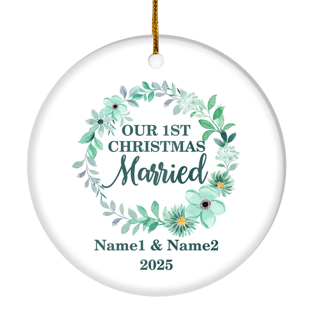 Personalized Mr And Mrs First Married Christmas Ornament Wedding Initial Married Keepsake Custom Name Decoration (22) Customized Christmas Tree Ornament | teecentury