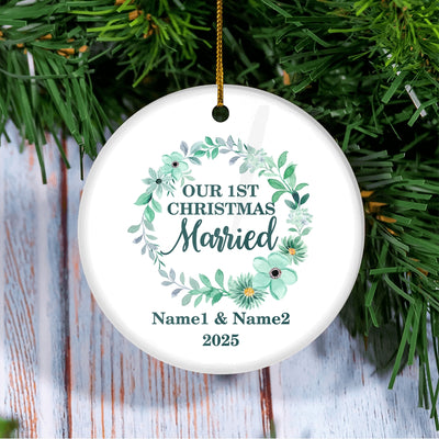 Personalized Mr And Mrs First Married Christmas Ornament Wedding Initial Married Keepsake Custom Name Decoration (22) Customized Christmas Tree Ornament | teecentury