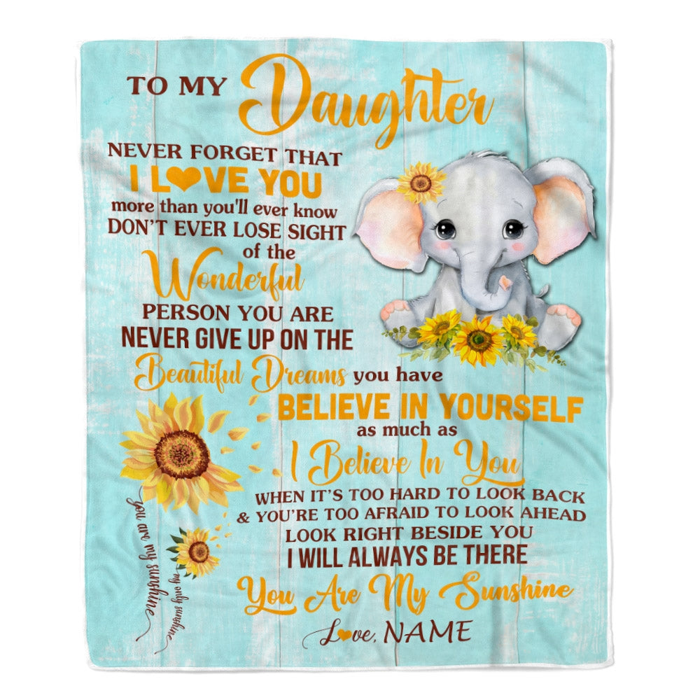 Personalized My Daughter Blanket from Mom Elephant Sunflower Never Forget I Love You Daughter For Birthday Christmas Customized Fleece Blanket Blanket | Teecentury.com