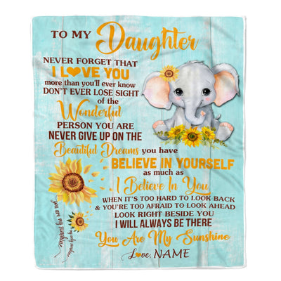 Personalized My Daughter Blanket from Mom Elephant Sunflower Never Forget I Love You Daughter For Birthday Christmas Customized Fleece Blanket Blanket | Teecentury.com
