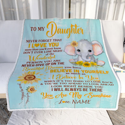 Personalized My Daughter Blanket from Mom Elephant Sunflower Never Forget I Love You Daughter For Birthday Christmas Customized Fleece Blanket Blanket | Teecentury.com