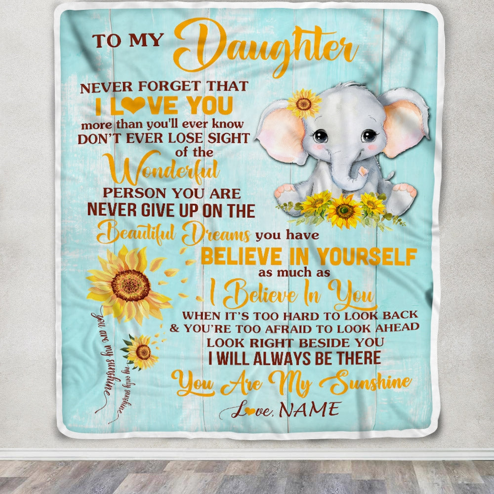 Personalized My Daughter Blanket from Mom Elephant Sunflower Never Forget I Love You Daughter For Birthday Christmas Customized Fleece Blanket Blanket | Teecentury.com