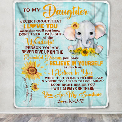 Personalized My Daughter Blanket from Mom Elephant Sunflower Never Forget I Love You Daughter For Birthday Christmas Customized Fleece Blanket Blanket | Teecentury.com
