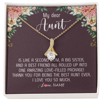 Alluring Beauty Necklace 18K Yellow Gold Finish | Personalized My Dear Aunt Necklace From Niece Nephew Like A Second Mom Big Sister Aunt Jewelry Birthday Monthers Day Christmas Customized Gift Box Message Card | teecentury