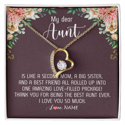 Forever Love Necklace 18K Yellow Gold Finish | Personalized My Dear Aunt Necklace From Niece Nephew Like A Second Mom Big Sister Aunt Jewelry Birthday Monthers Day Christmas Customized Gift Box Message Card | teecentury