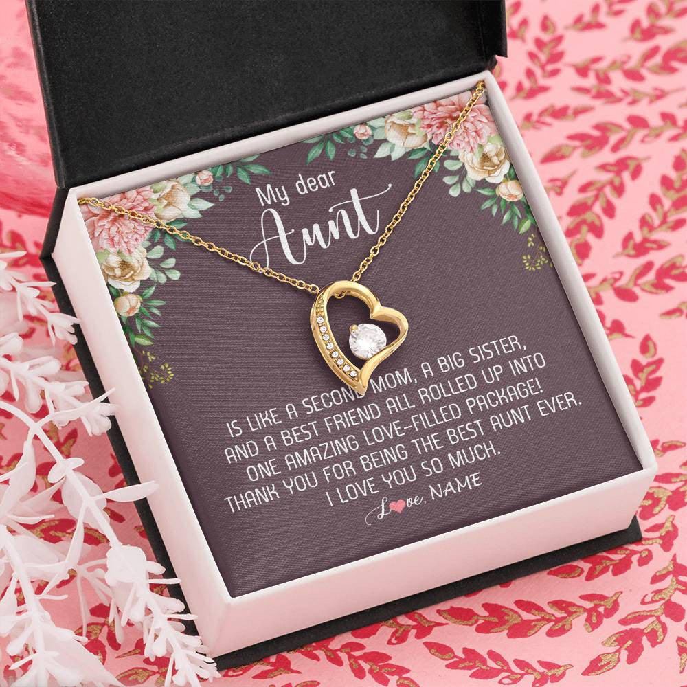 Forever Love Necklace 18K Yellow Gold Finish | Personalized My Dear Aunt Necklace From Niece Nephew Like A Second Mom Big Sister Aunt Jewelry Birthday Monthers Day Christmas Customized Gift Box Message Card | teecentury